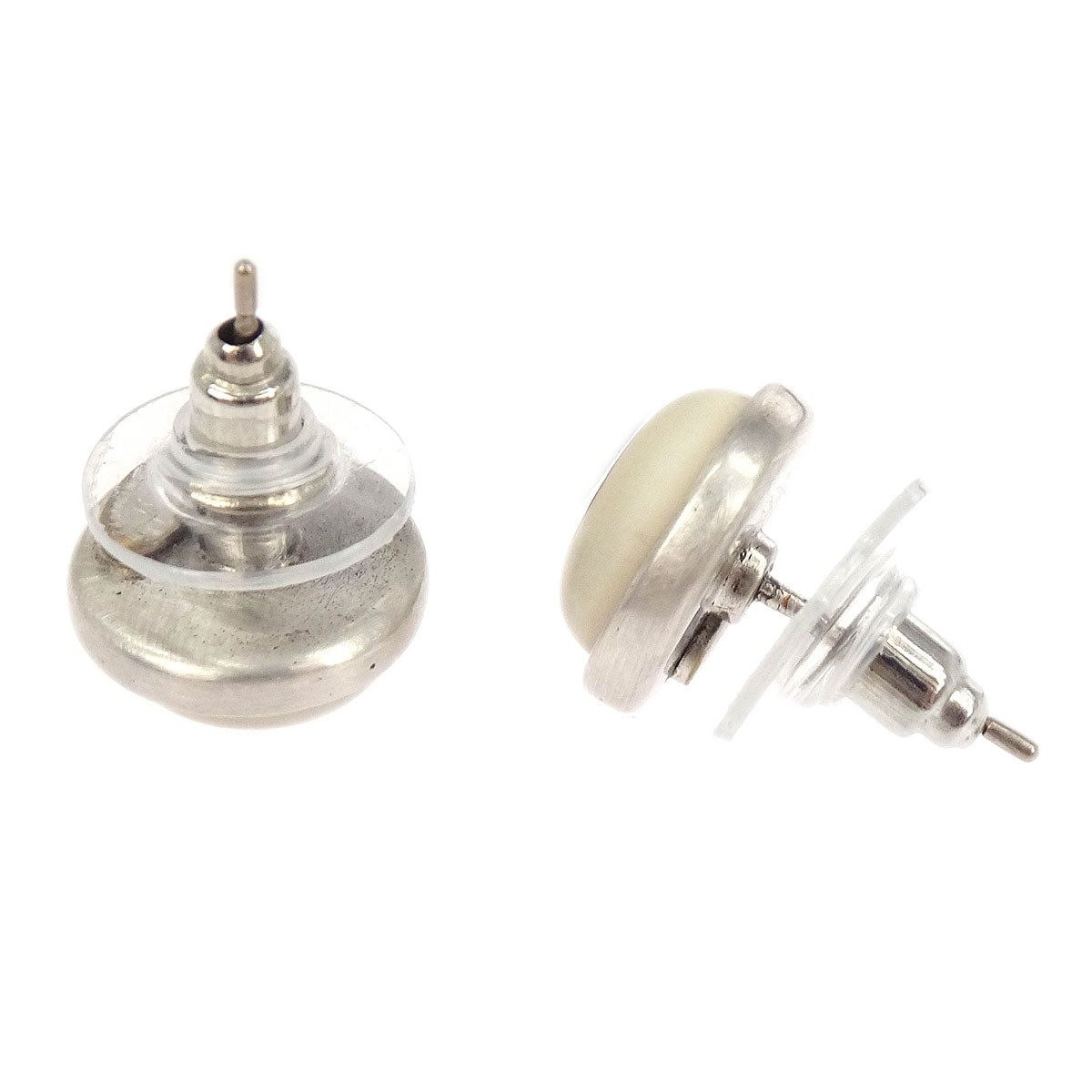 Chanel Button Piercing Earrings White 00T