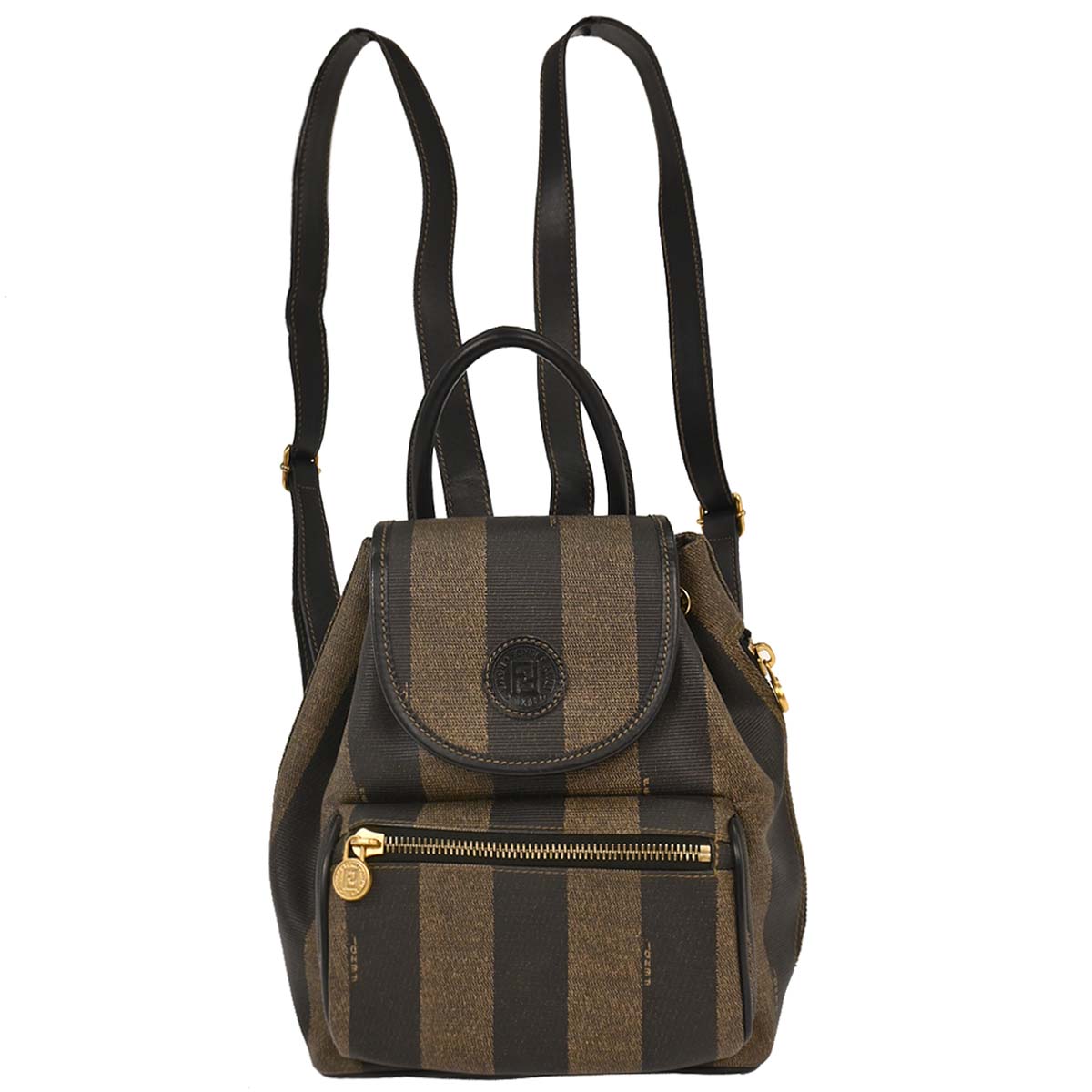 Fendi Brown Black PVC Pequin Backpack