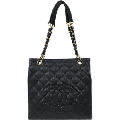 Chanel Black Calfskin Petite Shopping Tote PST Chain Handbag
