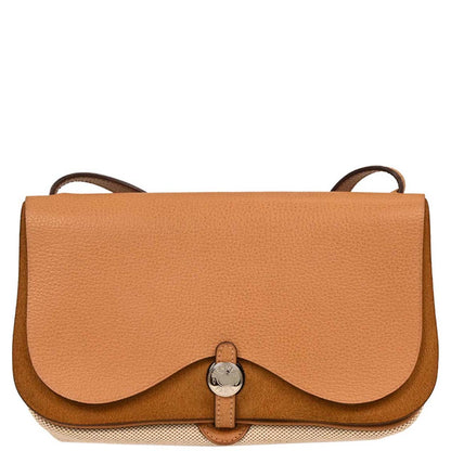 Hermes 2005 Beige Toile H Vache Liegee Sac Colorado PM Shoulder Bag