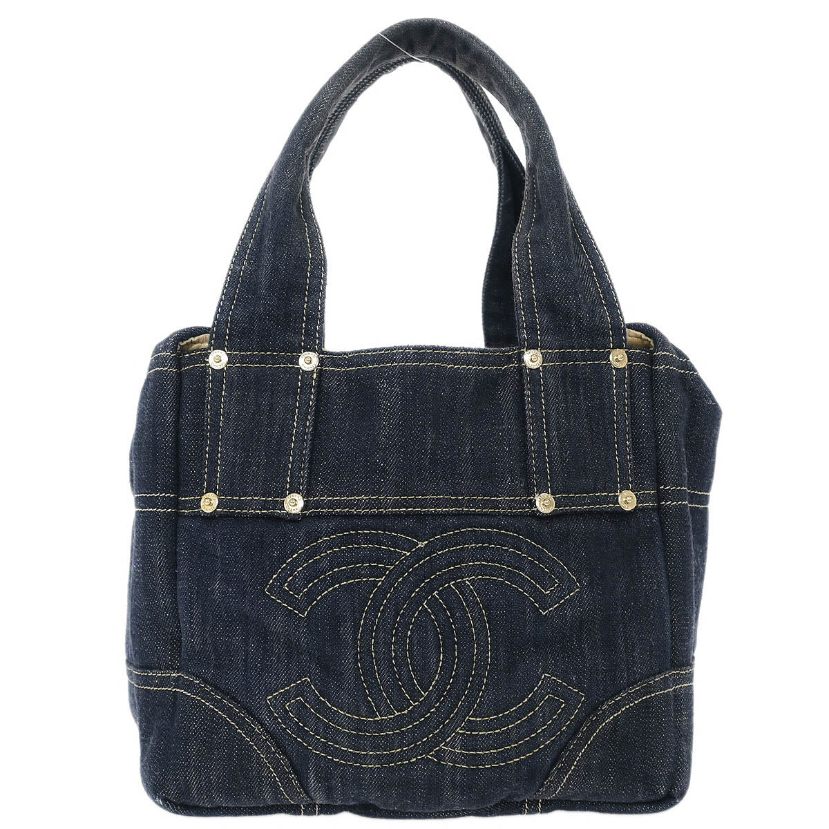 Chanel Navy Sparkling Denim Tote Handbag