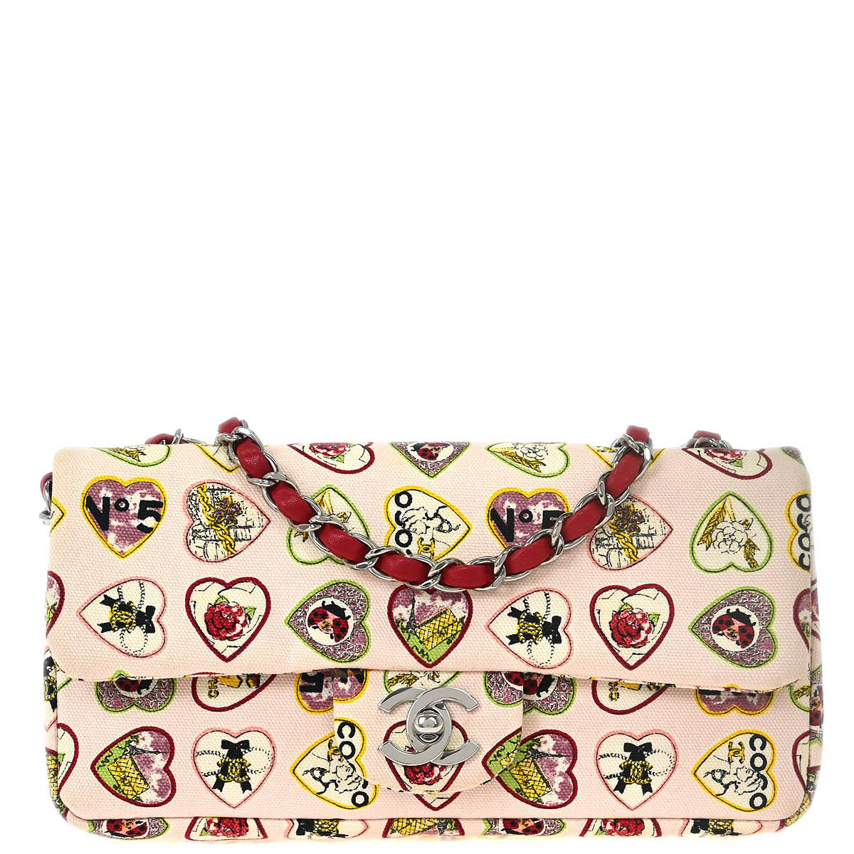 Chanel 2005-2006 Pink Canvas Valentine Chain Shoulder Bag