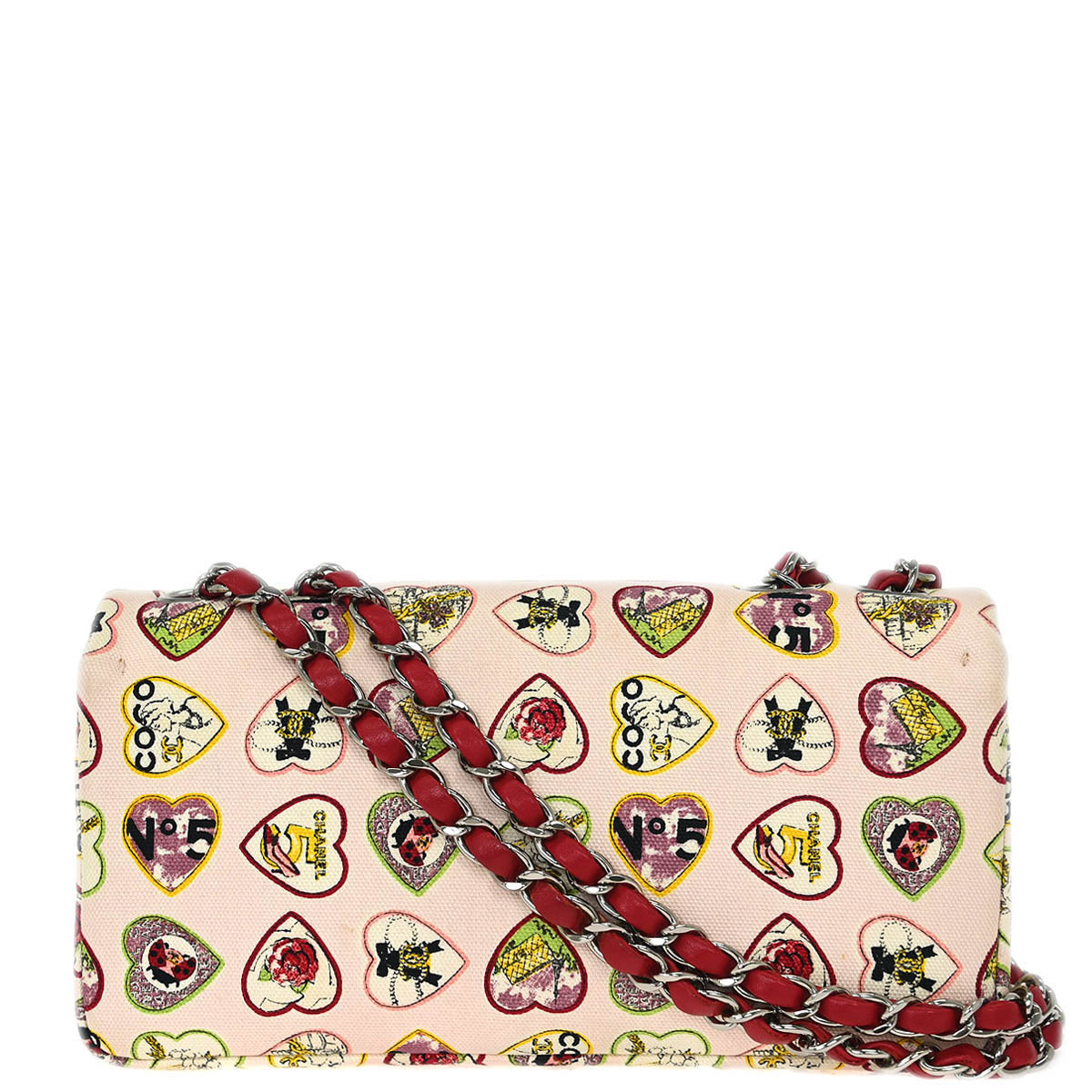 Chanel 2005-2006 Pink Canvas Valentine Chain Shoulder Bag