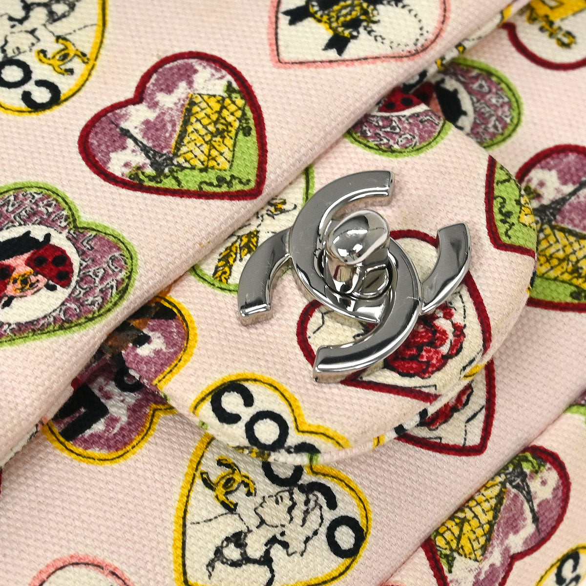 Chanel 2005-2006 Pink Canvas Valentine Chain Shoulder Bag
