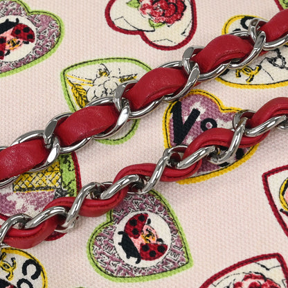 Chanel 2005-2006 Pink Canvas Valentine Chain Shoulder Bag