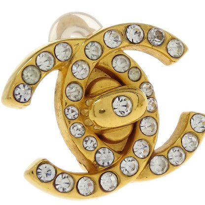 Chanel CC Turnlock Earrings Clip-On Gold Small Rhinestone 96A