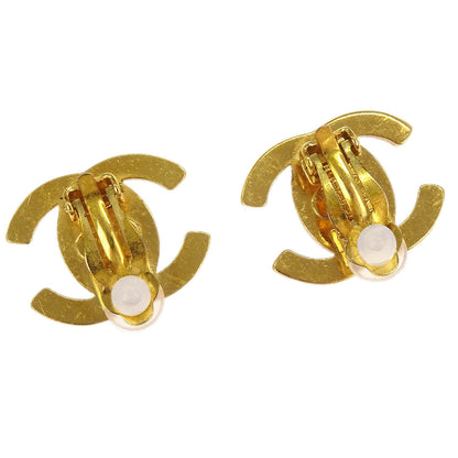 Chanel CC Turnlock Earrings Clip-On Gold Small Rhinestone 96A