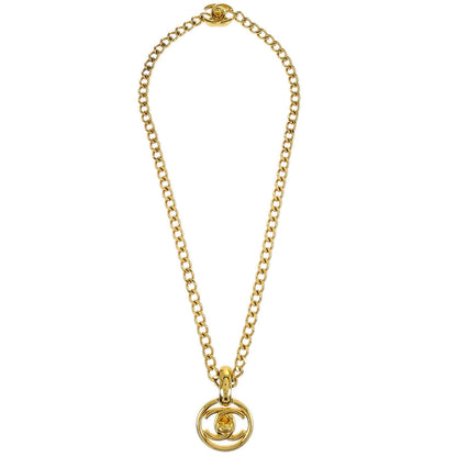Chanel Turnlock Medallion Chain Pendant Necklace Gold 97P