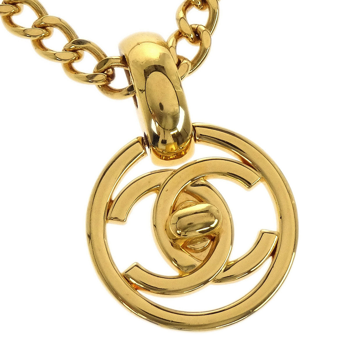 Chanel Turnlock Medallion Chain Pendant Necklace Gold 97P
