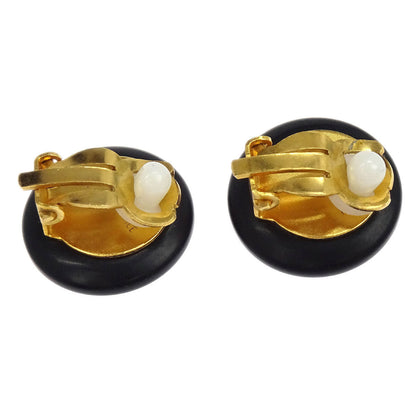 Chanel Button Earrings Clip-On Black Gold 97P