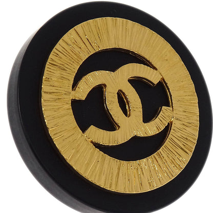 Chanel Button Earrings Clip-On Gold Black