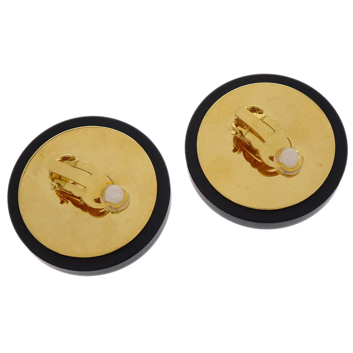 Chanel Button Earrings Clip-On Gold Black