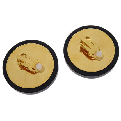 Chanel Button Earrings Clip-On Gold Black