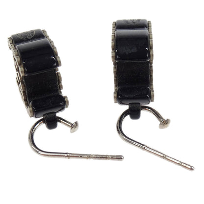 Chanel Piercing Dangle Earrings Silver Black 05P