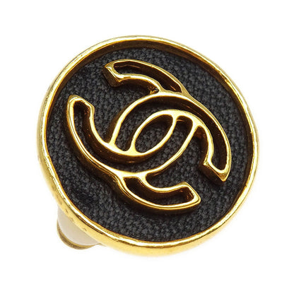 Chanel Button Earrings Clip-On Gold Black 03P