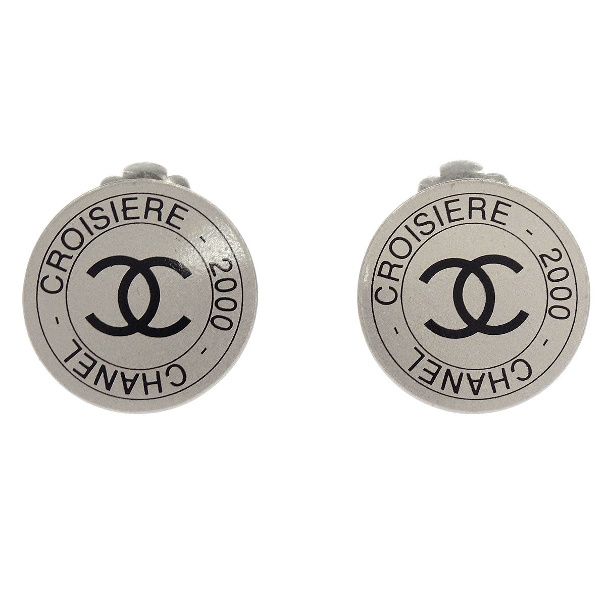 Chanel Button Earrings Clip-On Silver 00C