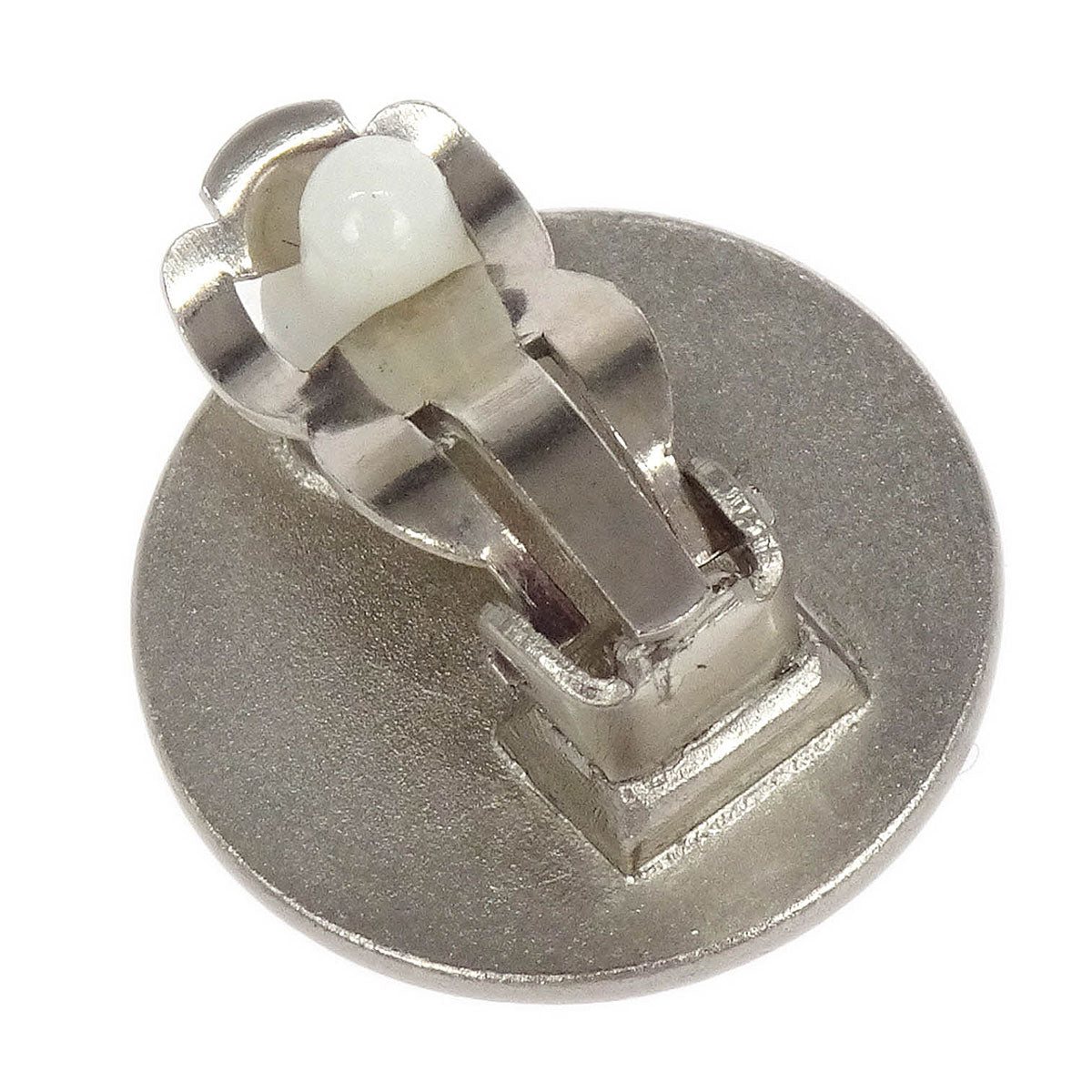 Chanel Button Earrings Clip-On Silver 00C