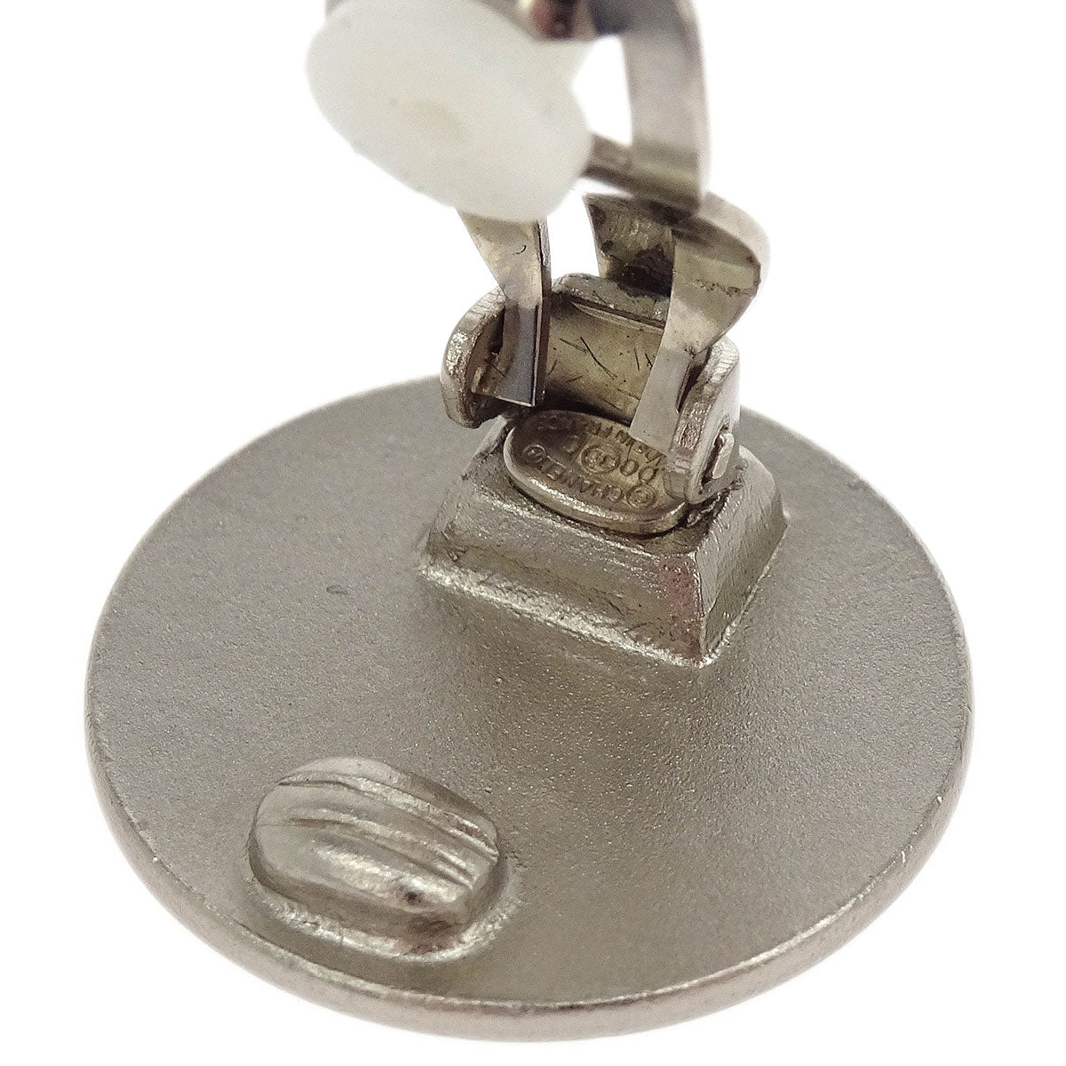 Chanel Button Earrings Clip-On Silver 00C