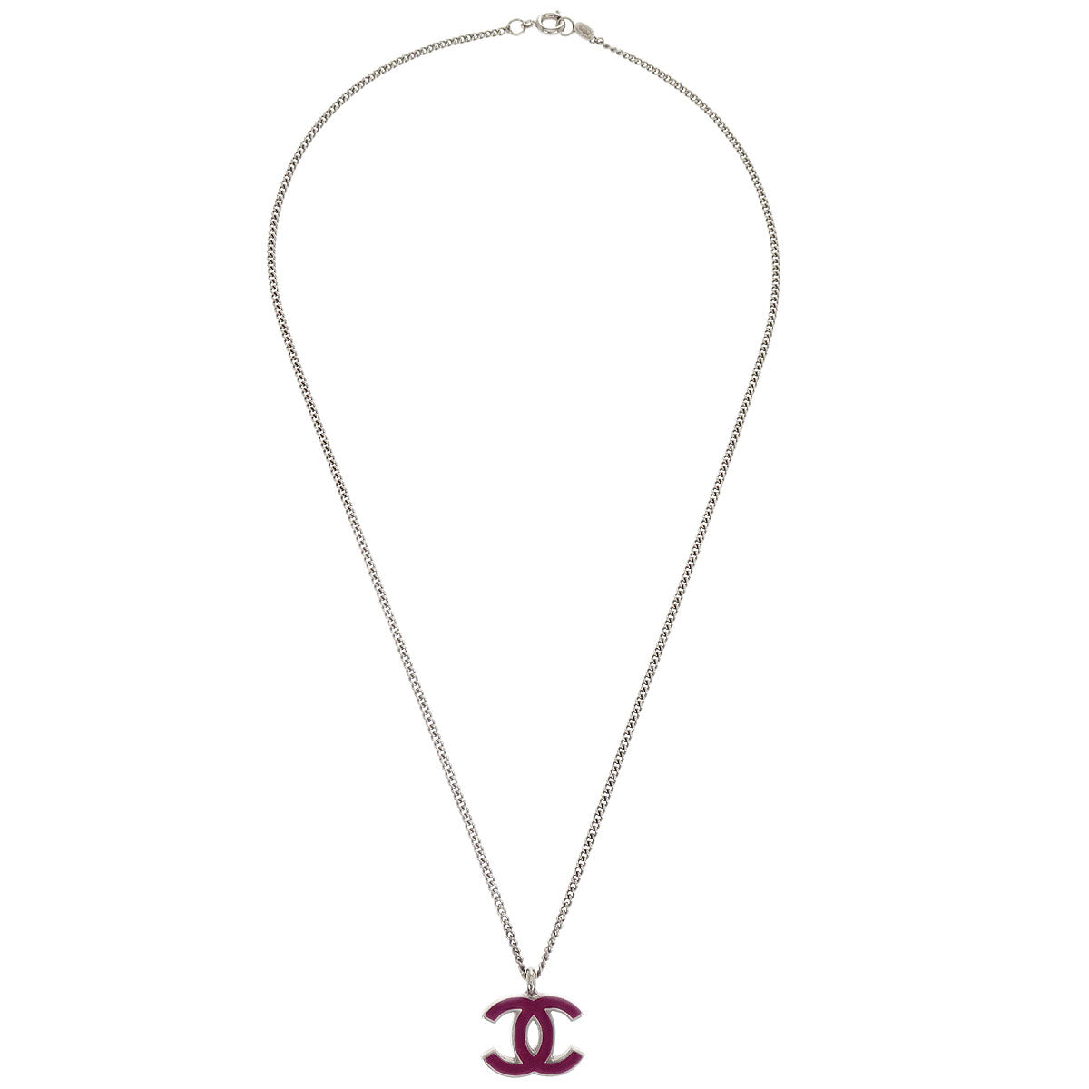 Chanel CC Chain Necklace Silver Pink 02C