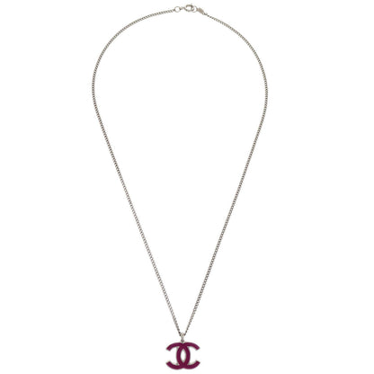 Chanel CC Chain Necklace Silver Pink 02C