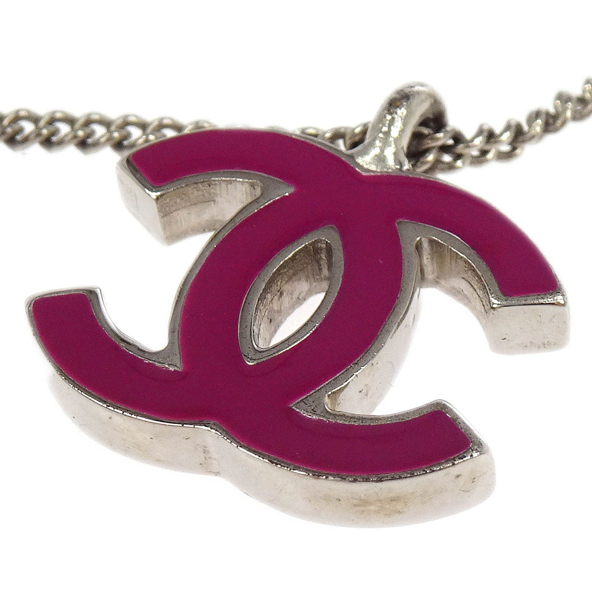 Chanel CC Chain Necklace Silver Pink 02C