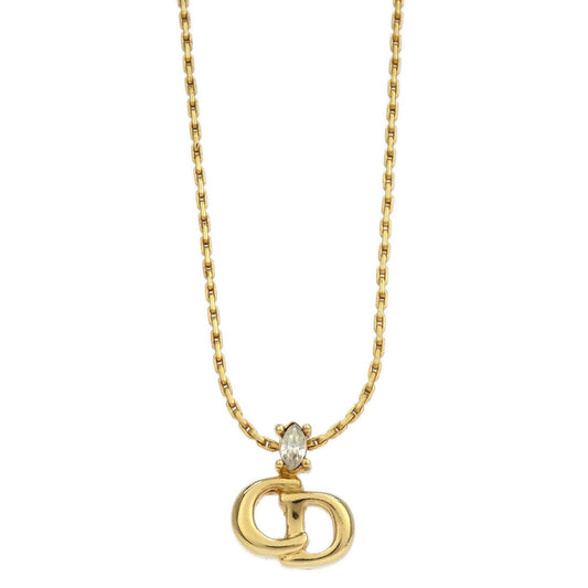 Christian Dior Necklace Pendant Gold Rhinestone