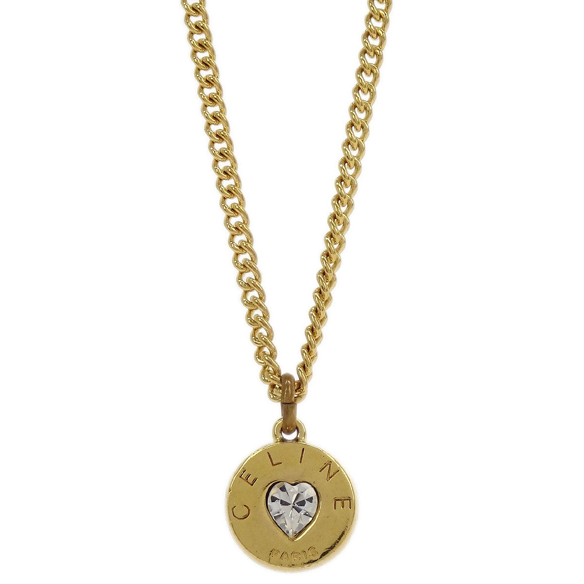 Celine Gold Chain Pendant Necklace Heart Rhinestone