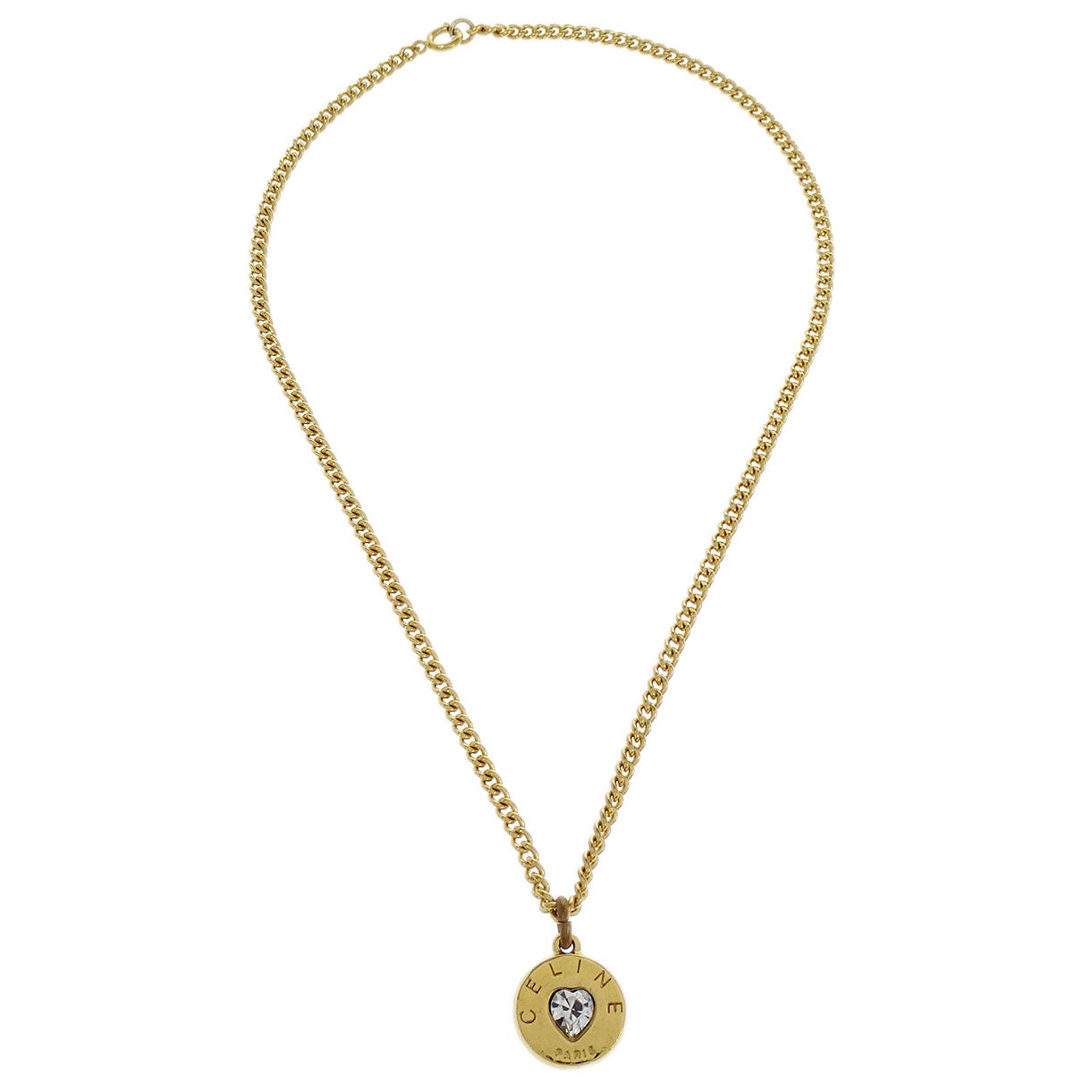 Celine Gold Chain Pendant Necklace Heart Rhinestone