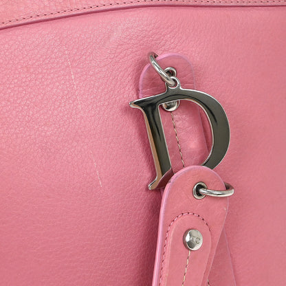 Christian Dior Pink Leather Embroidered Flower Tote Handbag