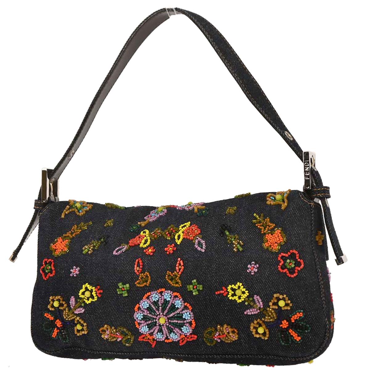 Fendi Blue Denim Beaded Baguette Handbag