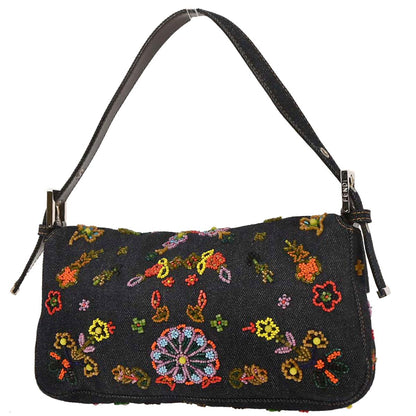 Fendi Blue Denim Beaded Baguette Handbag