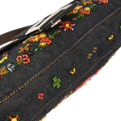 Fendi Blue Denim Beaded Baguette Handbag