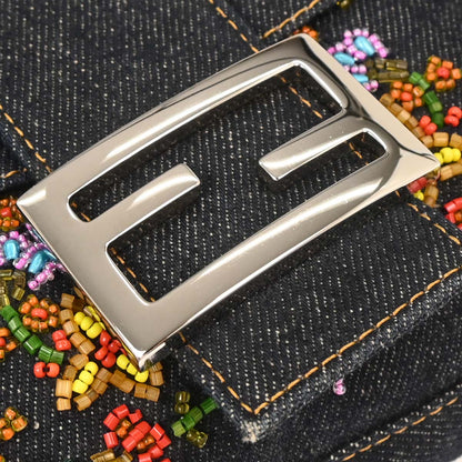 Fendi Blue Denim Beaded Baguette Handbag