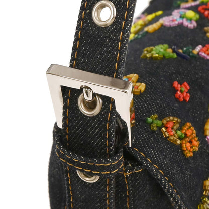 Fendi Blue Denim Beaded Baguette Handbag