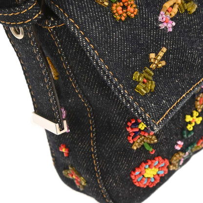 Fendi Blue Denim Beaded Baguette Handbag