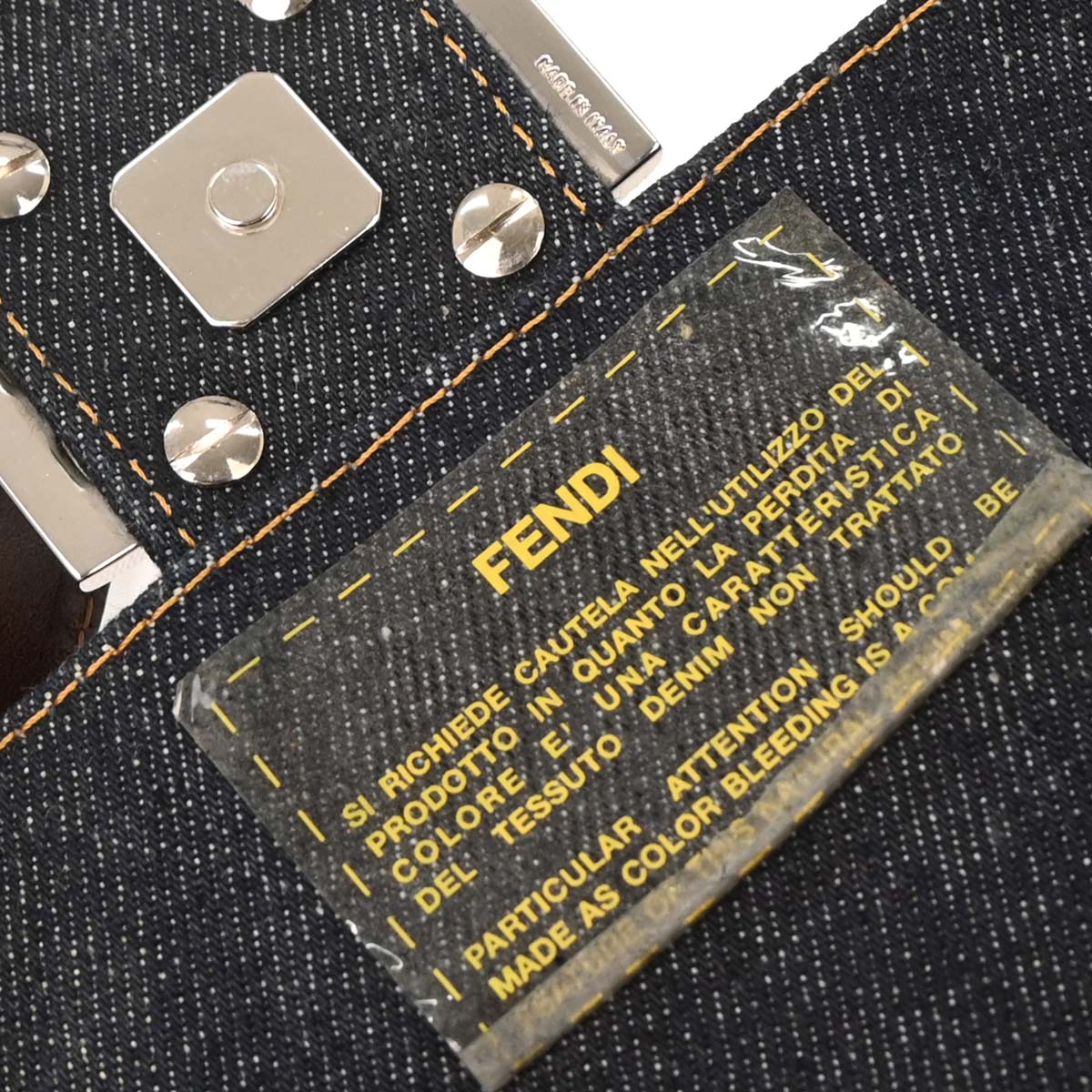 Fendi Blue Denim Beaded Baguette Handbag