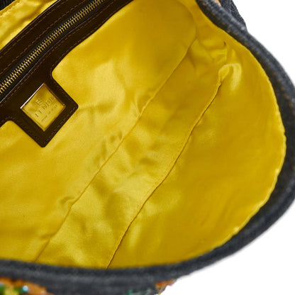 Fendi Blue Denim Beaded Baguette Handbag