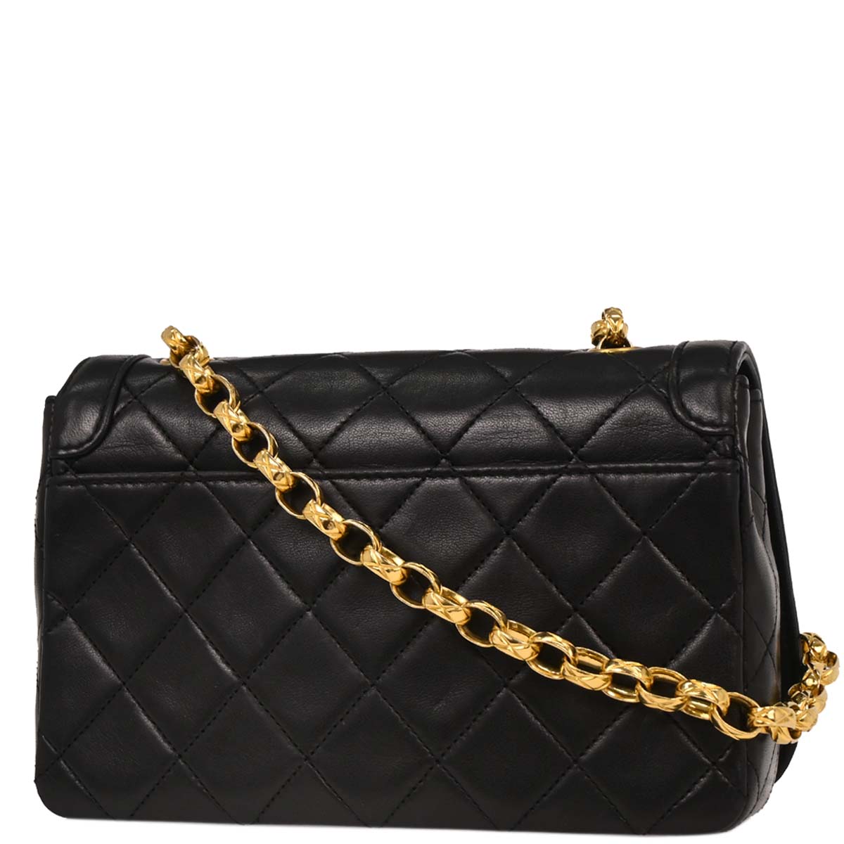 Chanel 1989-1991 Black Lambskin Turnlock Full Flap Chain Shoulder Bag