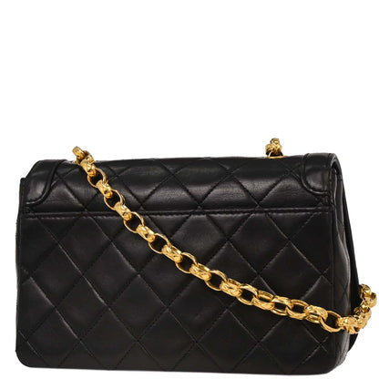 Chanel 1989-1991 Black Lambskin Turnlock Full Flap Chain Shoulder Bag