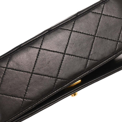 Chanel 1989-1991 Black Lambskin Turnlock Full Flap Chain Shoulder Bag