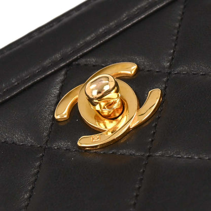 Chanel 1989-1991 Black Lambskin Turnlock Full Flap Chain Shoulder Bag