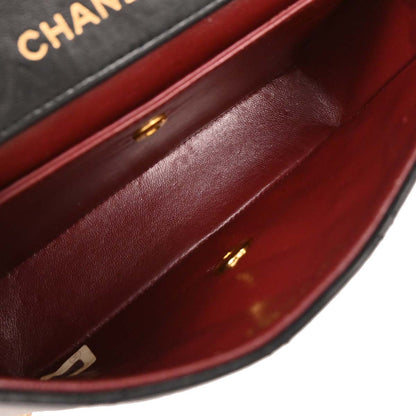 Chanel 1989-1991 Black Lambskin Turnlock Full Flap Chain Shoulder Bag