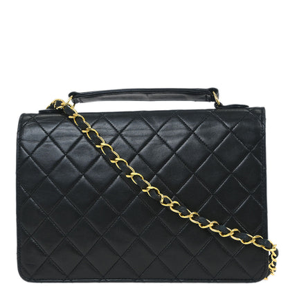 Chanel 1989-1991 Black Lambskin 2way Shoulder Handbag