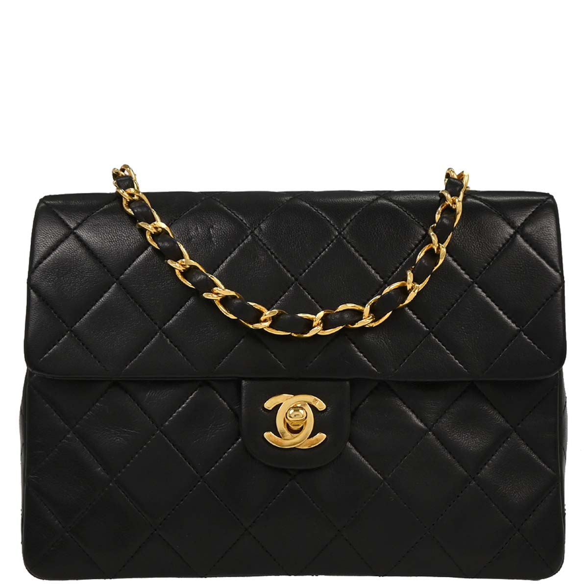 Chanel 1989-1991 Black Lambskin Classic Square Flap Shoulder Bag