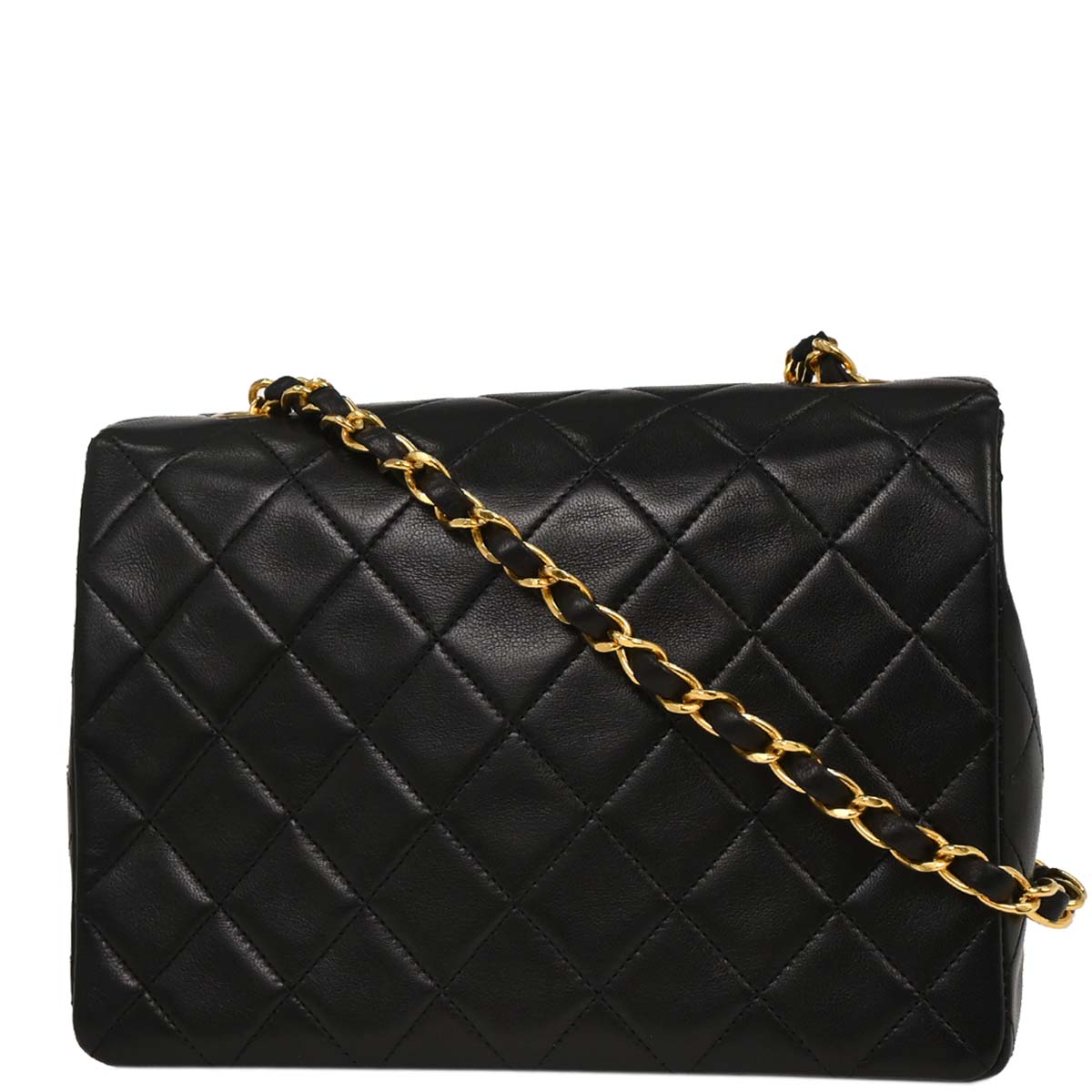 Chanel 1989-1991 Black Lambskin Classic Square Flap Shoulder Bag