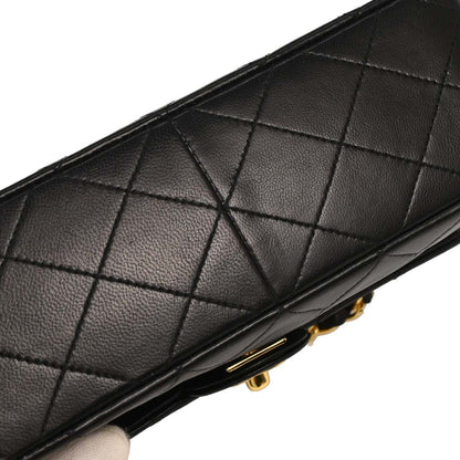 Chanel 1989-1991 Black Lambskin Classic Square Flap Shoulder Bag