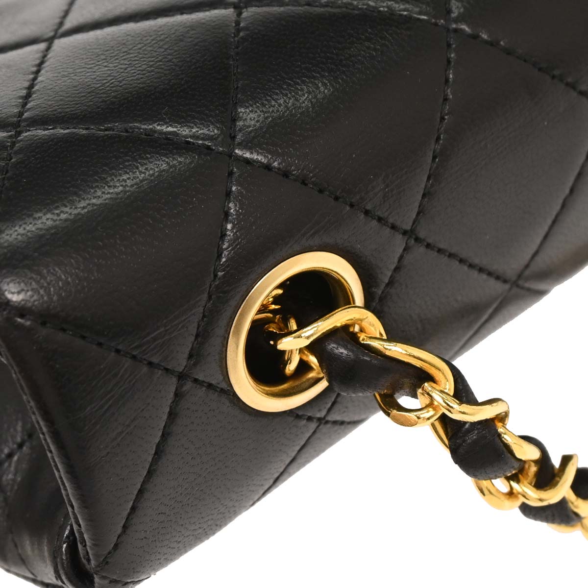 Chanel 1989-1991 Black Lambskin Classic Square Flap Shoulder Bag
