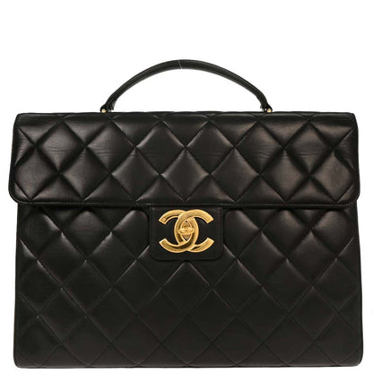 Chanel 1996-1997 Black Lambskin Business Briefcase Handbag