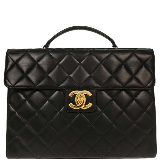 Chanel 1996-1997 Black Lambskin Business Briefcase Handbag