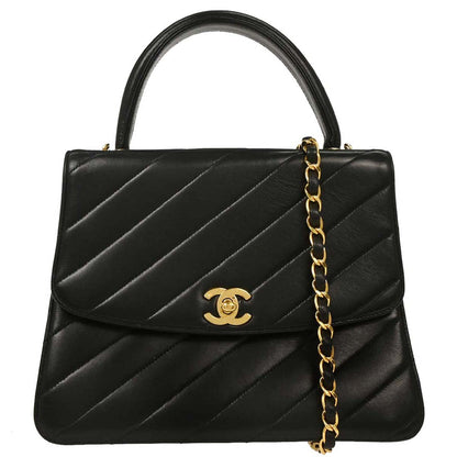 Chanel 1991-1994 Black Lambskin Kelly 2way Shoulder Handbag